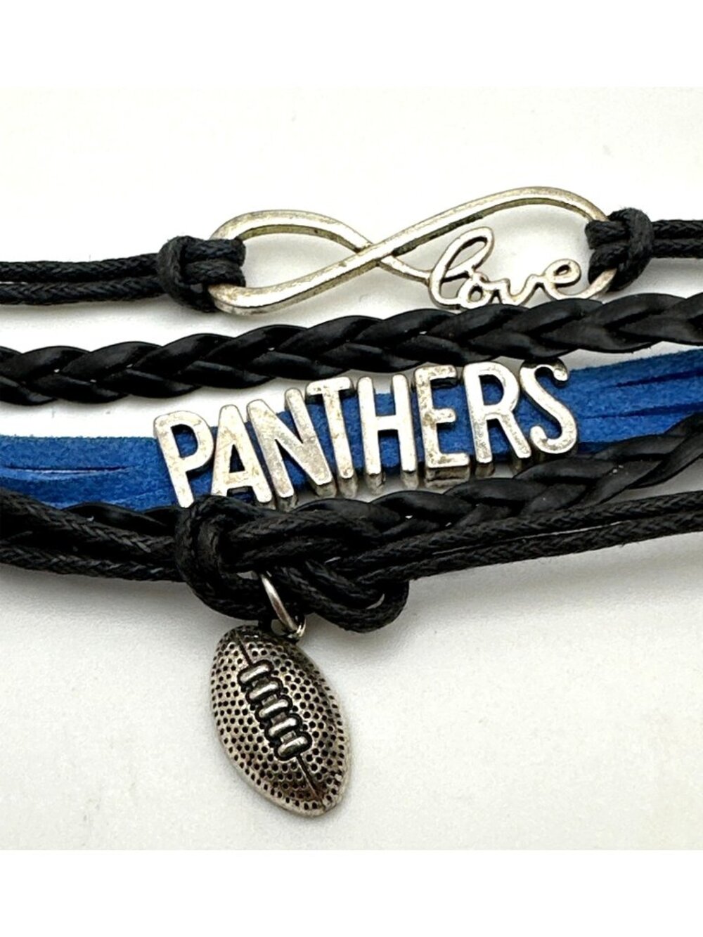 Carolina Panthers Football Charm Bracelet Blue Black Adjustable Team Spirit Fan
